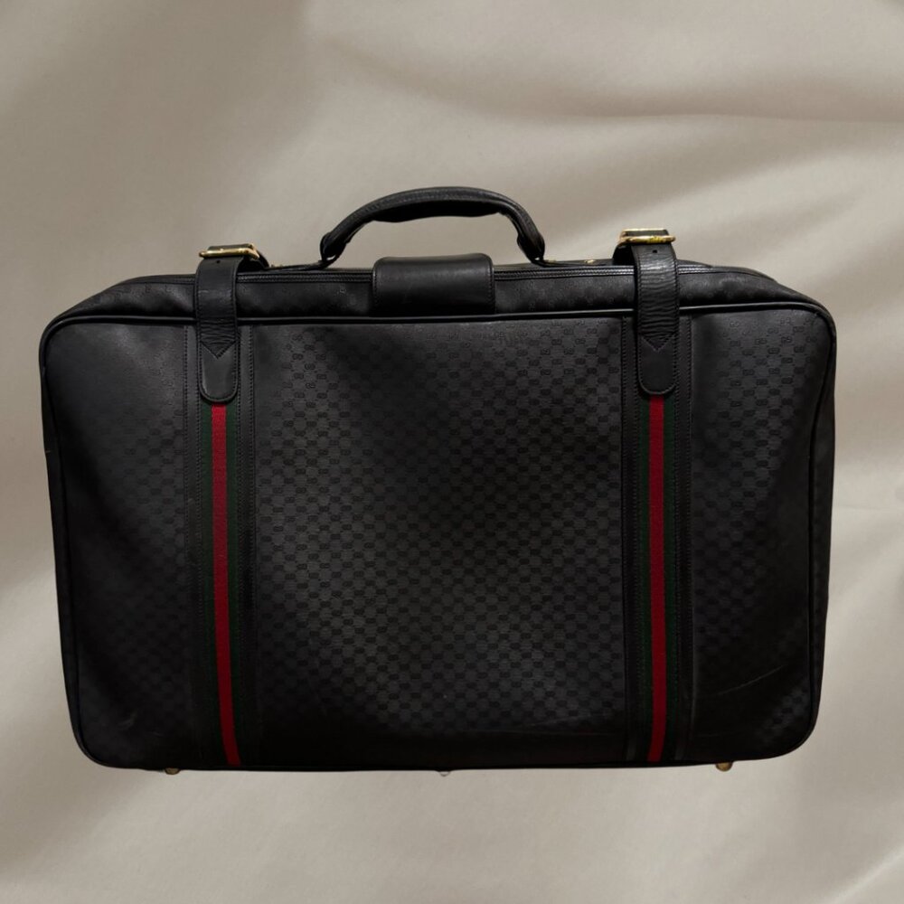 Vintage Gucci Luggage GG Monogram Suitcase With Leather Trim